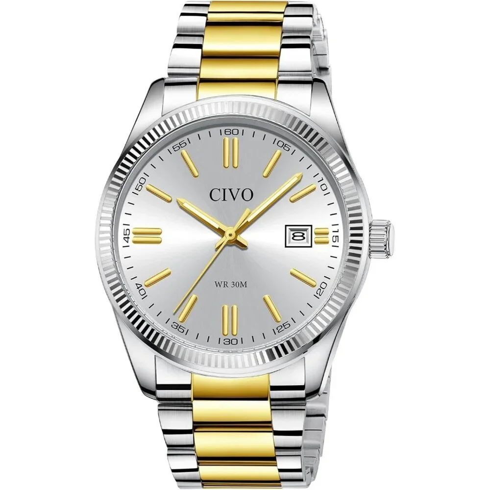 Men's Gold-V1 Stainless Steel Hook Buckle Analog Comfortable Stylish Wrist Watch